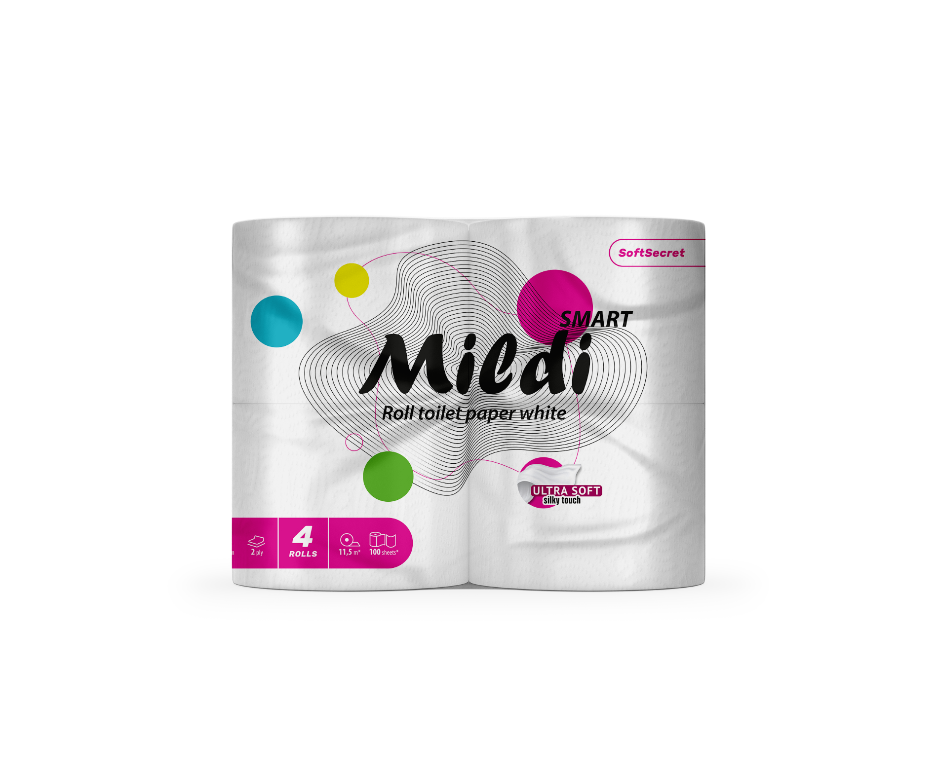 Туалетний папір Mildi Smart, целюлозний 2 шаровий (4 шт) 12,6 м